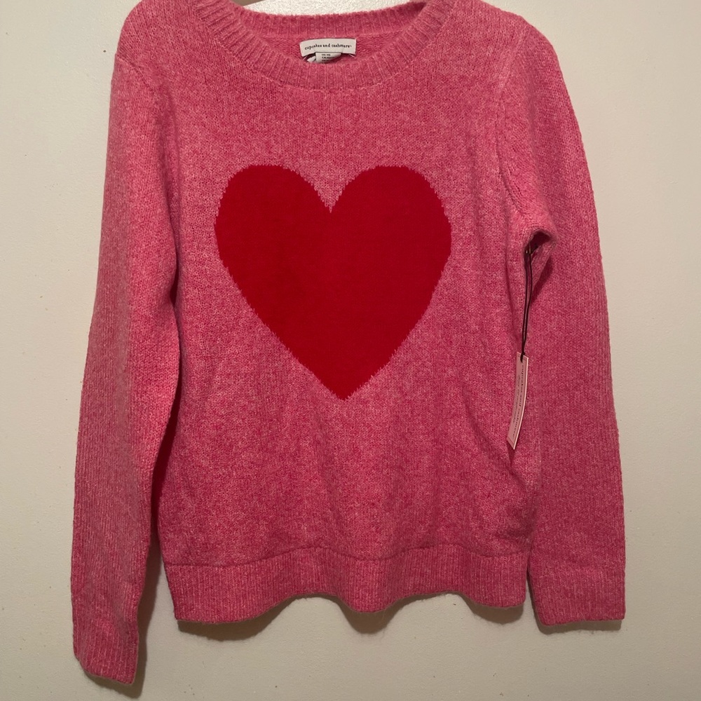 New Pink heart cashmere sweater Size S, with tag! - Picture 1 of 3